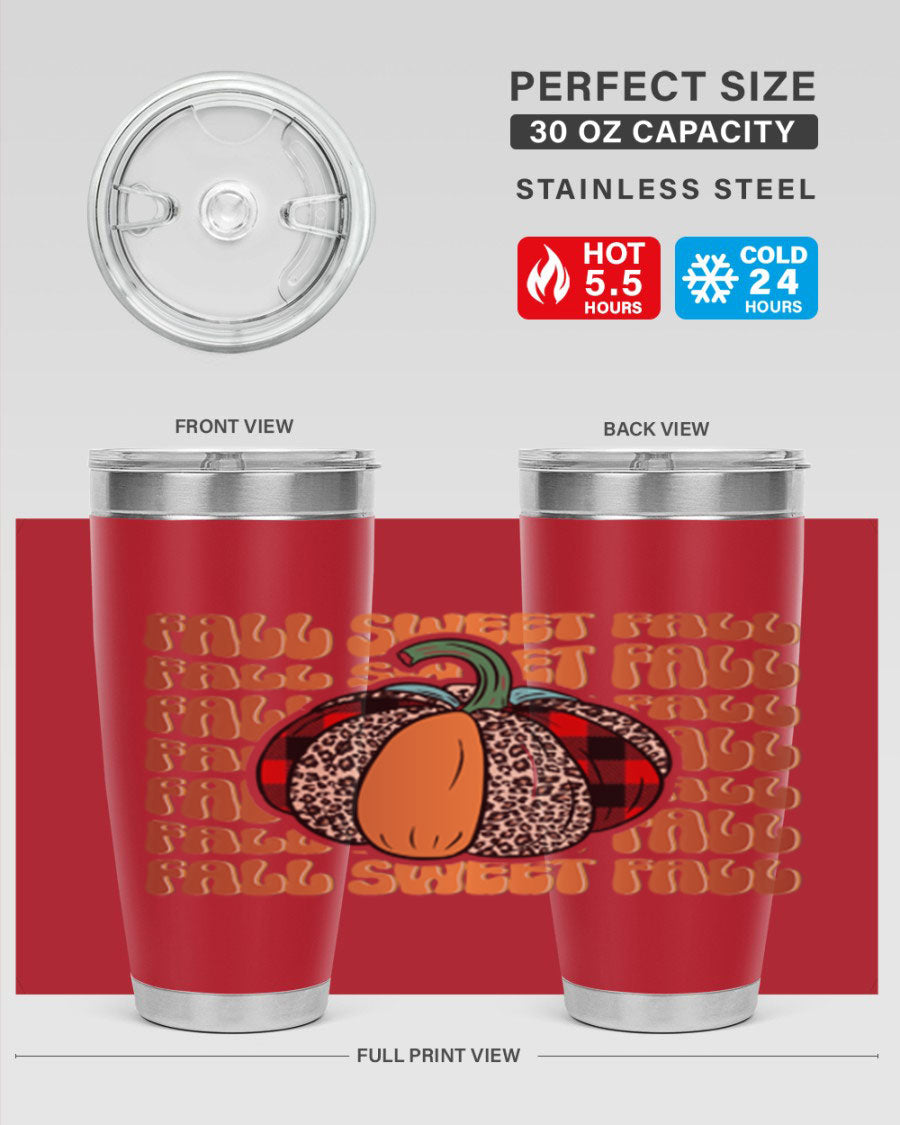 Fall Sweet Fall 132# Tumbler, a stylish 20oz double wall vacuum stainless steel tumbler with a drink-thru lid, perfect for hot and cold beverages.