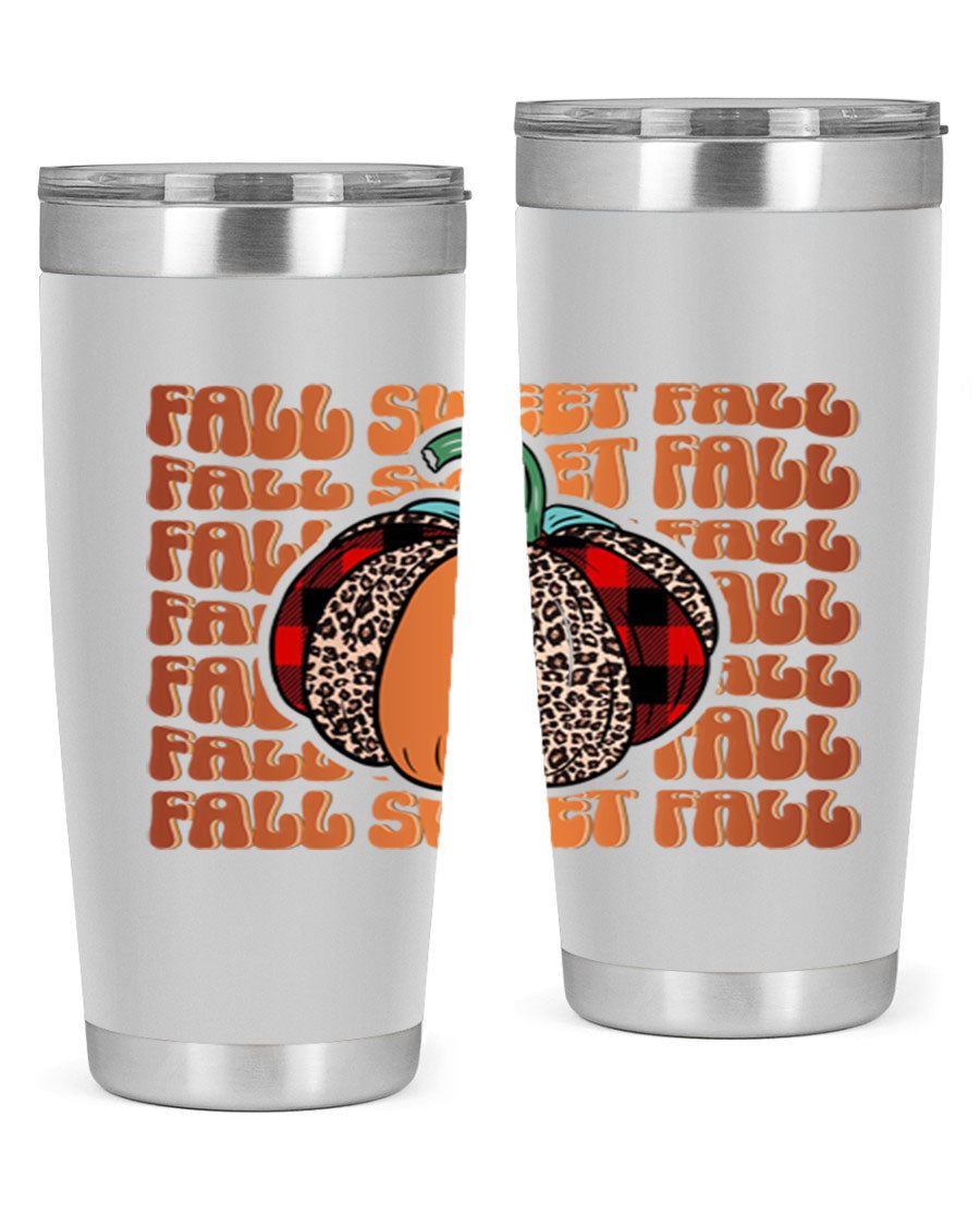 Fall Sweet Fall 132# Tumbler, a stylish 20oz double wall vacuum stainless steel tumbler with a drink-thru lid, perfect for hot and cold beverages.