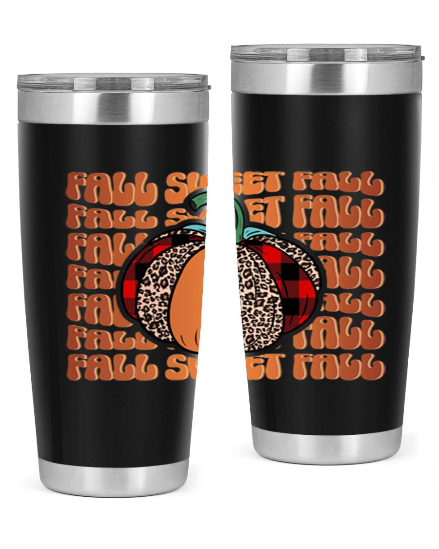 Fall Sweet Fall 132# Tumbler, a stylish 20oz double wall vacuum stainless steel tumbler with a drink-thru lid, perfect for hot and cold beverages.