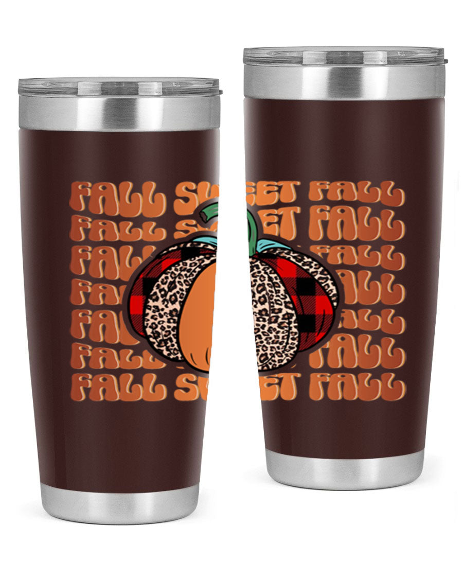 Fall Sweet Fall 132# Tumbler, a stylish 20oz double wall vacuum stainless steel tumbler with a drink-thru lid, perfect for hot and cold beverages.