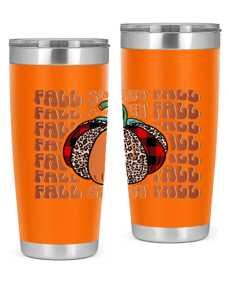 Fall Sweet Fall 132# Tumbler, a stylish 20oz double wall vacuum stainless steel tumbler with a drink-thru lid, perfect for hot and cold beverages.