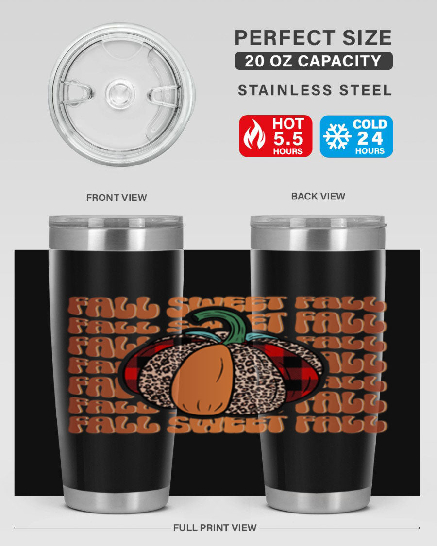 Fall Sweet Fall 132# Tumbler, a stylish 20oz double wall vacuum stainless steel tumbler with a drink-thru lid, perfect for hot and cold beverages.