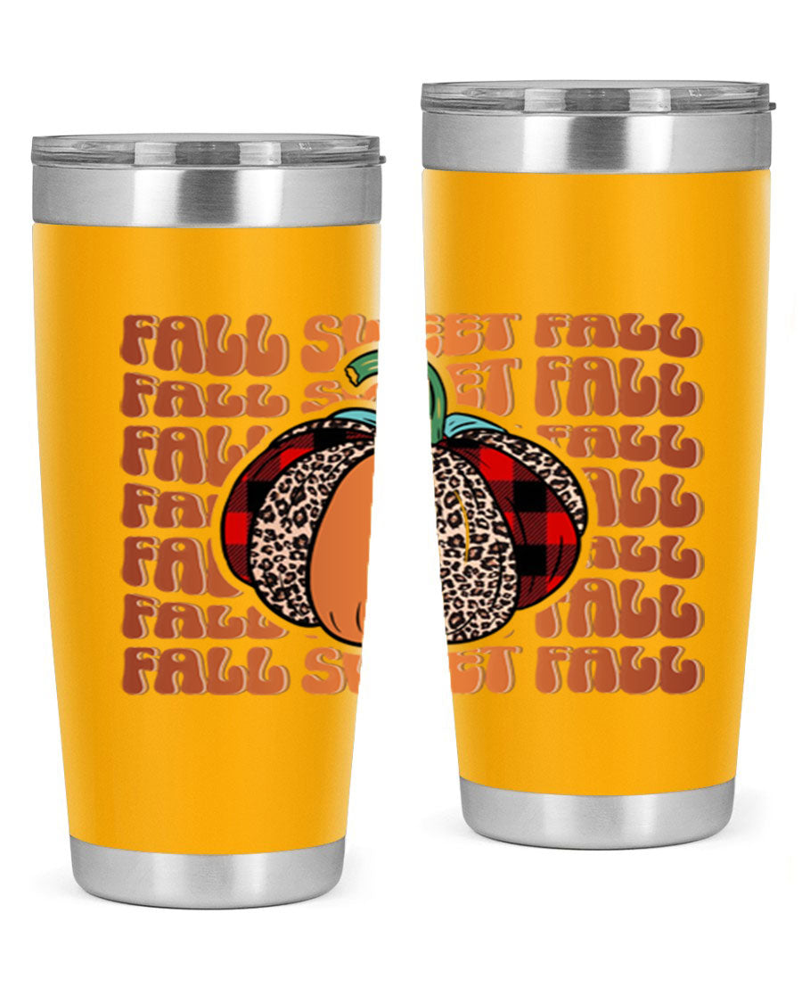 Fall Sweet Fall 132# Tumbler, a stylish 20oz double wall vacuum stainless steel tumbler with a drink-thru lid, perfect for hot and cold beverages.