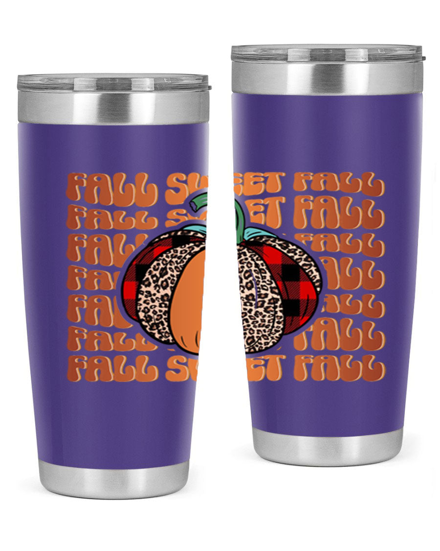 Fall Sweet Fall 132# Tumbler, a stylish 20oz double wall vacuum stainless steel tumbler with a drink-thru lid, perfect for hot and cold beverages.