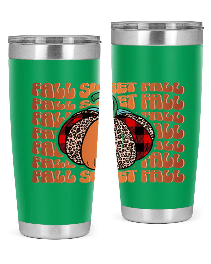 Fall Sweet Fall 132# Tumbler, a stylish 20oz double wall vacuum stainless steel tumbler with a drink-thru lid, perfect for hot and cold beverages.