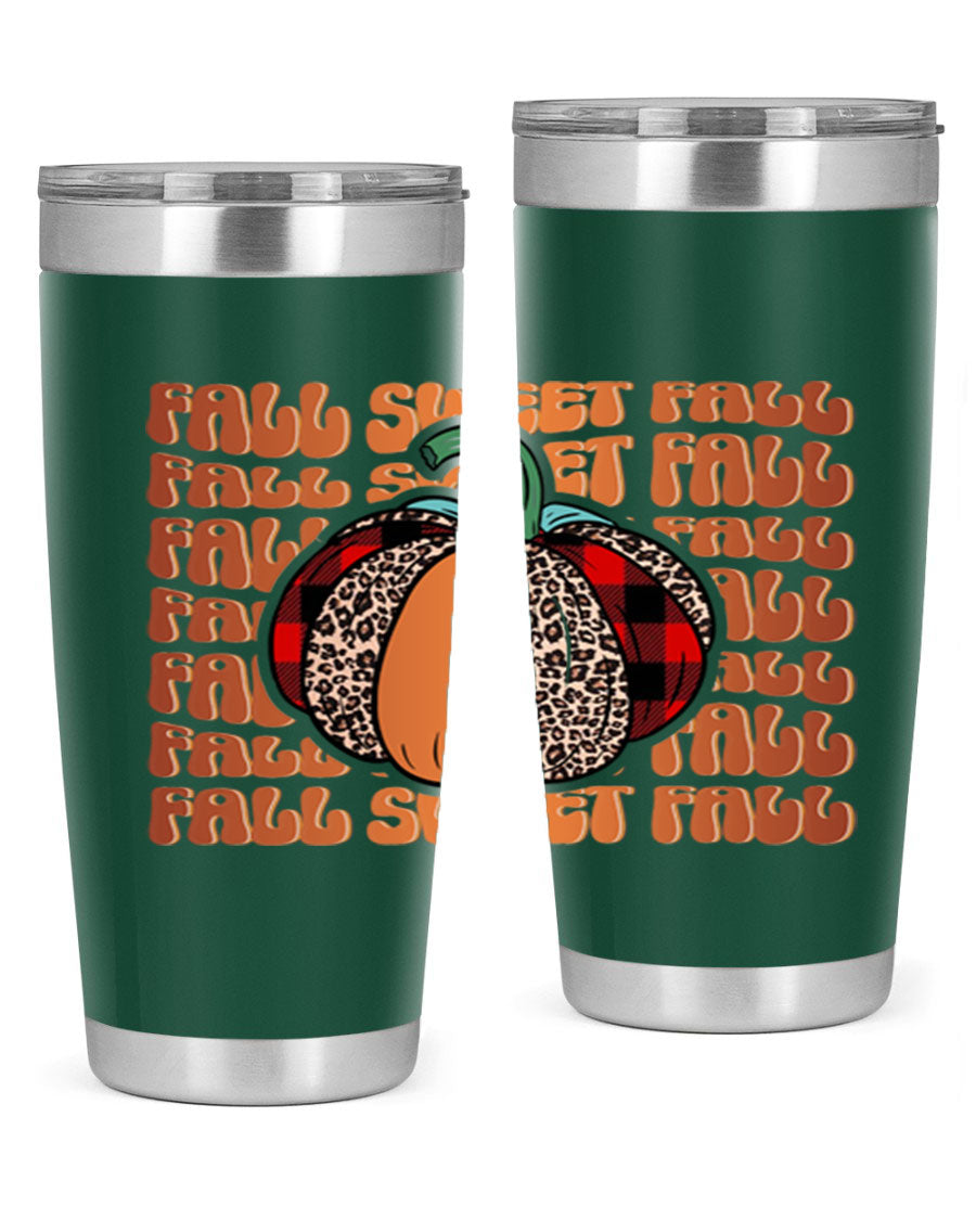 Fall Sweet Fall 132# Tumbler, a stylish 20oz double wall vacuum stainless steel tumbler with a drink-thru lid, perfect for hot and cold beverages.