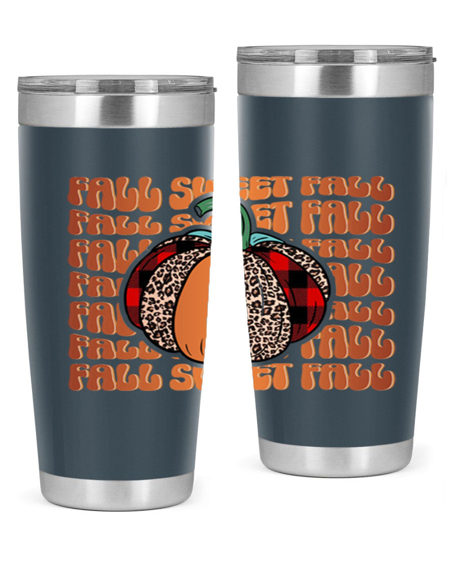 Fall Sweet Fall 132# Tumbler, a stylish 20oz double wall vacuum stainless steel tumbler with a drink-thru lid, perfect for hot and cold beverages.
