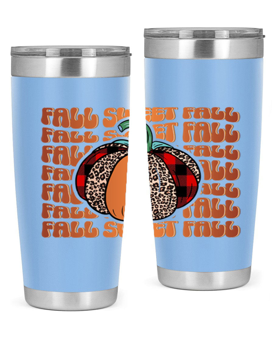Fall Sweet Fall 132# Tumbler, a stylish 20oz double wall vacuum stainless steel tumbler with a drink-thru lid, perfect for hot and cold beverages.