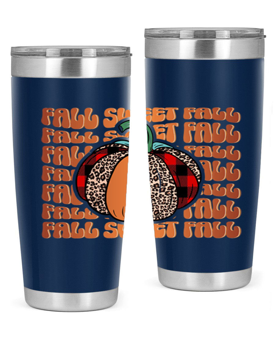 Fall Sweet Fall 132# Tumbler, a stylish 20oz double wall vacuum stainless steel tumbler with a drink-thru lid, perfect for hot and cold beverages.