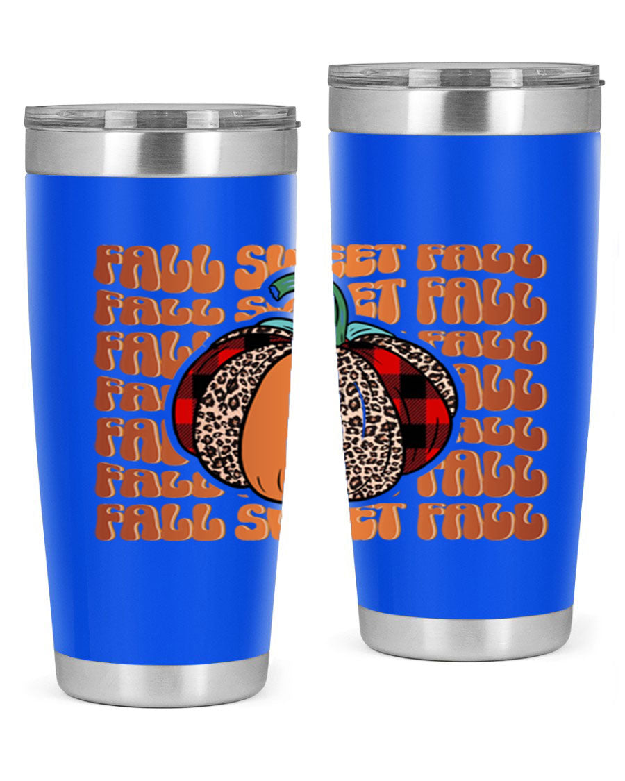 Fall Sweet Fall 132# Tumbler, a stylish 20oz double wall vacuum stainless steel tumbler with a drink-thru lid, perfect for hot and cold beverages.