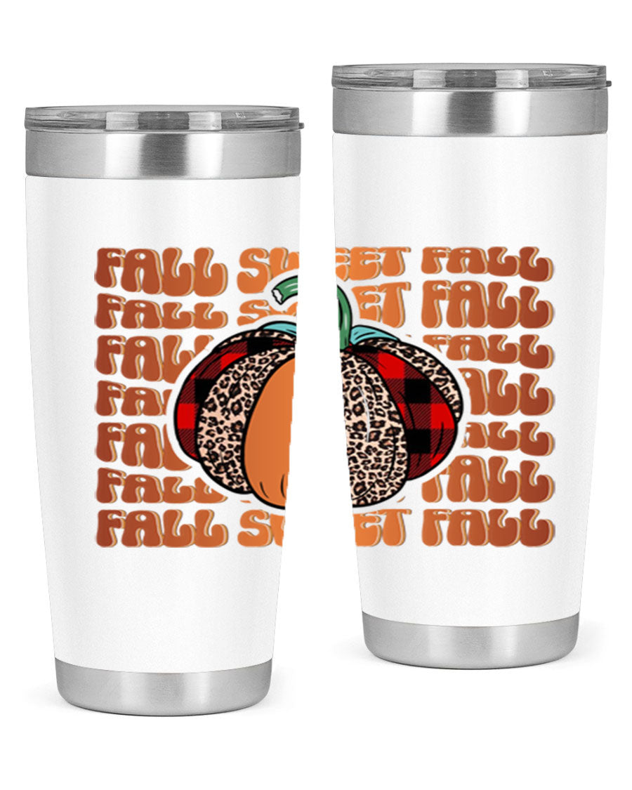 Fall Sweet Fall 132# Tumbler, a stylish 20oz double wall vacuum stainless steel tumbler with a drink-thru lid, perfect for hot and cold beverages.