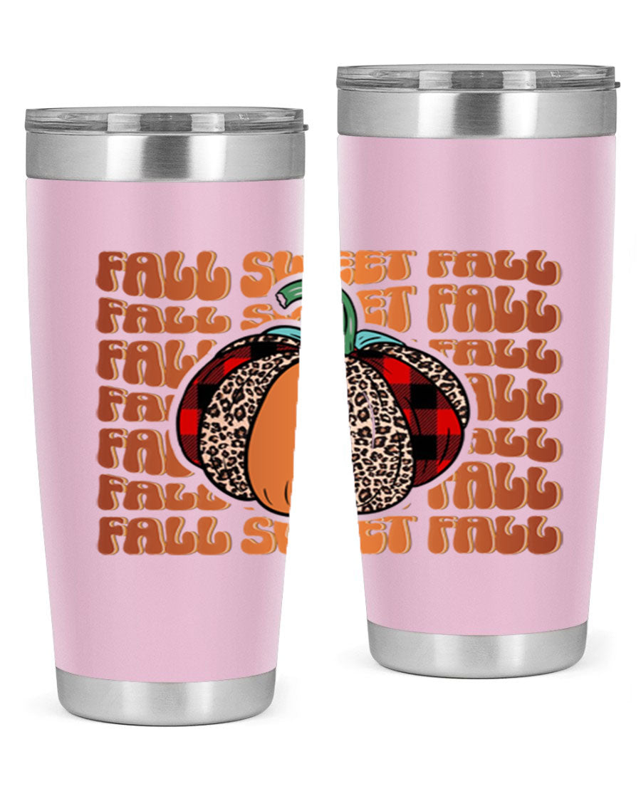 Fall Sweet Fall 132# Tumbler, a stylish 20oz double wall vacuum stainless steel tumbler with a drink-thru lid, perfect for hot and cold beverages.