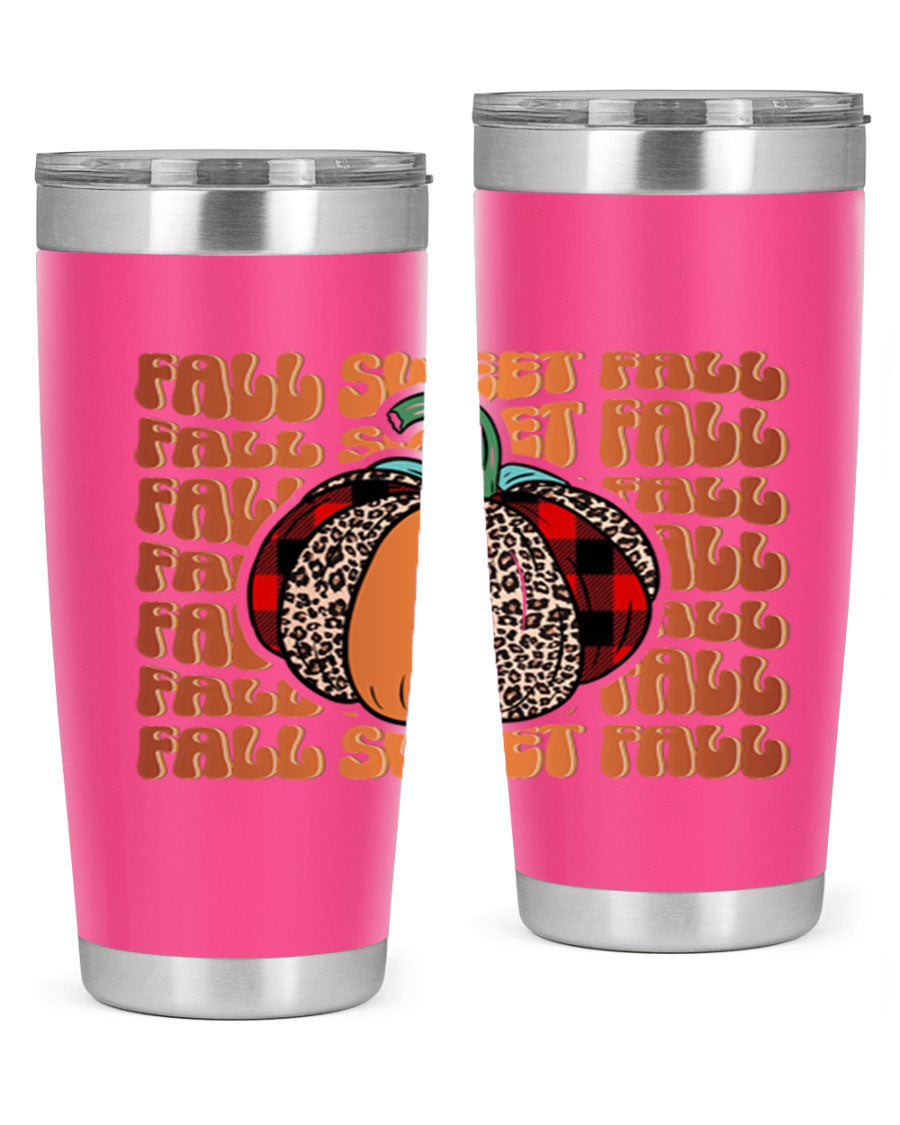 Fall Sweet Fall 132# Tumbler, a stylish 20oz double wall vacuum stainless steel tumbler with a drink-thru lid, perfect for hot and cold beverages.