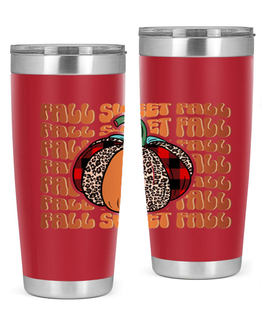 Fall Sweet Fall 132# Tumbler, a stylish 20oz double wall vacuum stainless steel tumbler with a drink-thru lid, perfect for hot and cold beverages.