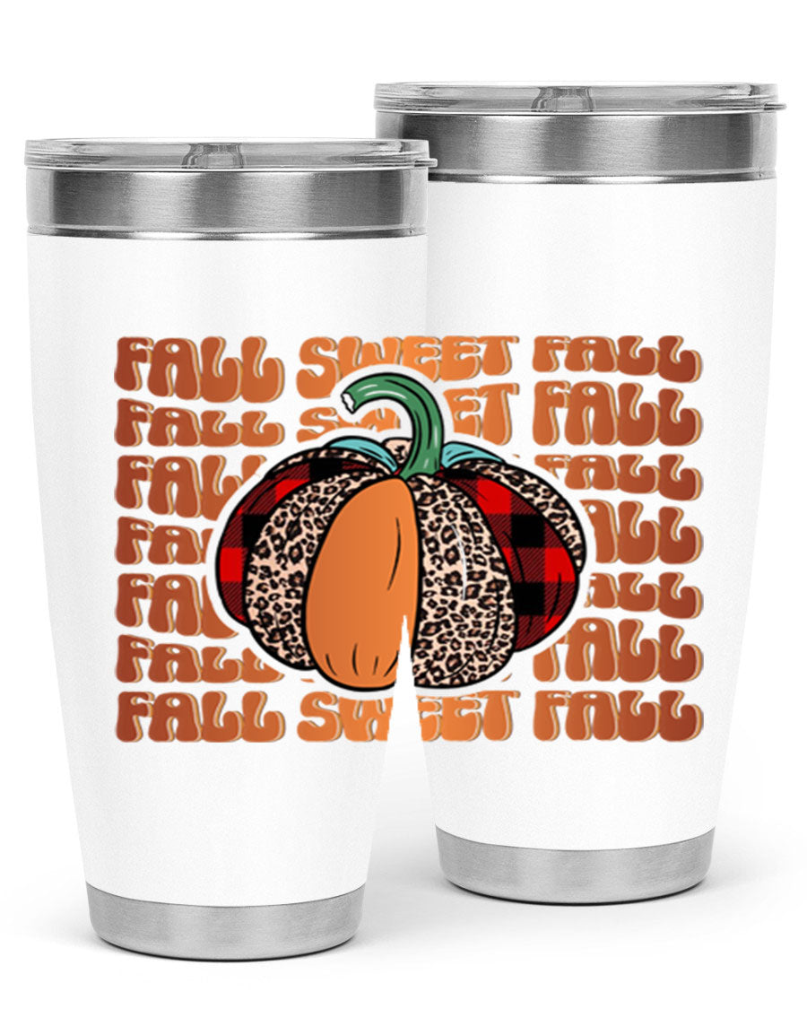 Fall Sweet Fall 132# Tumbler, a stylish 20oz double wall vacuum stainless steel tumbler with a drink-thru lid, perfect for hot and cold beverages.