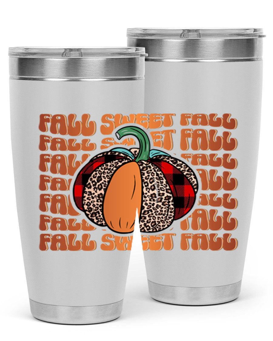 Fall Sweet Fall 132# Tumbler, a stylish 20oz double wall vacuum stainless steel tumbler with a drink-thru lid, perfect for hot and cold beverages.