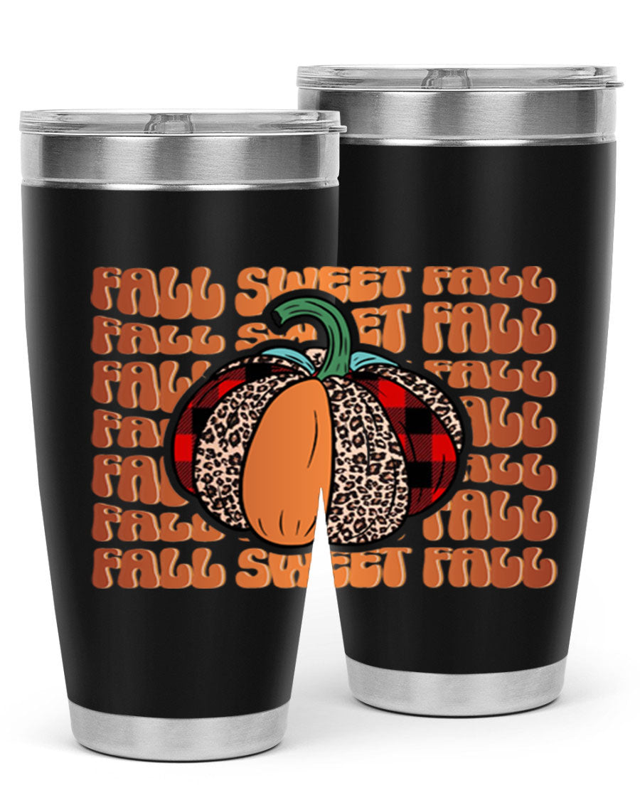 Fall Sweet Fall 132# Tumbler, a stylish 20oz double wall vacuum stainless steel tumbler with a drink-thru lid, perfect for hot and cold beverages.