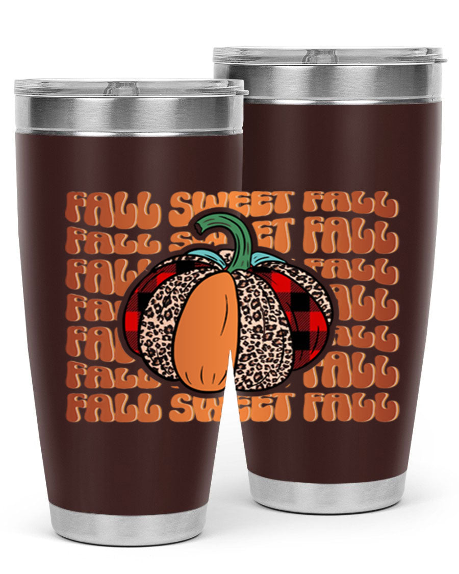 Fall Sweet Fall 132# Tumbler, a stylish 20oz double wall vacuum stainless steel tumbler with a drink-thru lid, perfect for hot and cold beverages.