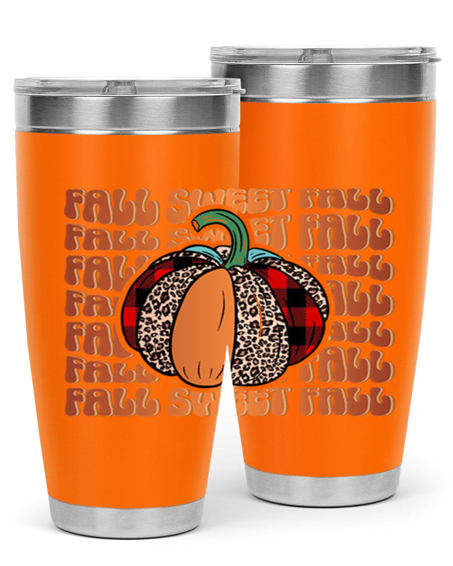 Fall Sweet Fall 132# Tumbler, a stylish 20oz double wall vacuum stainless steel tumbler with a drink-thru lid, perfect for hot and cold beverages.