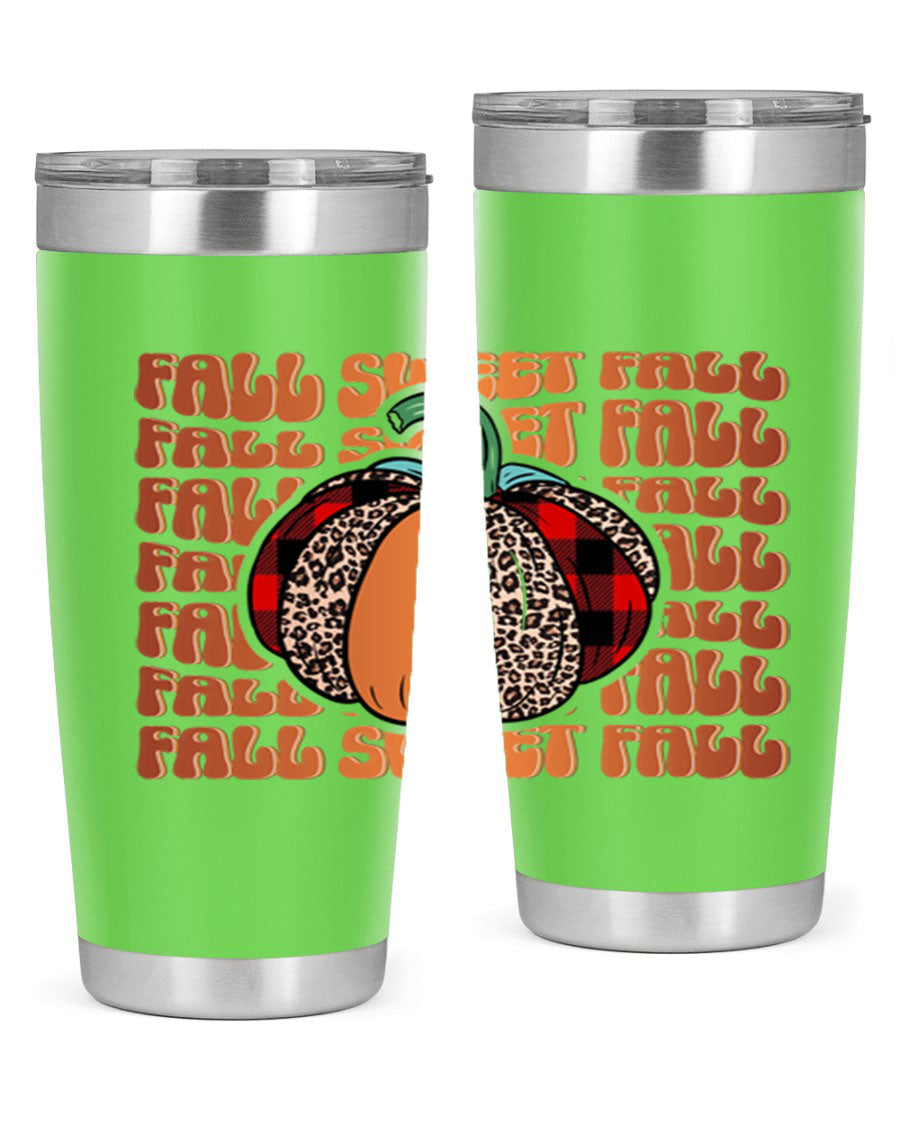 Fall Sweet Fall 132# Tumbler, a stylish 20oz double wall vacuum stainless steel tumbler with a drink-thru lid, perfect for hot and cold beverages.
