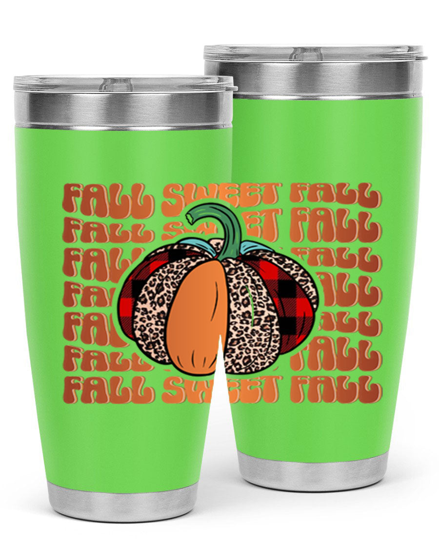 Fall Sweet Fall 132# Tumbler, a stylish 20oz double wall vacuum stainless steel tumbler with a drink-thru lid, perfect for hot and cold beverages.