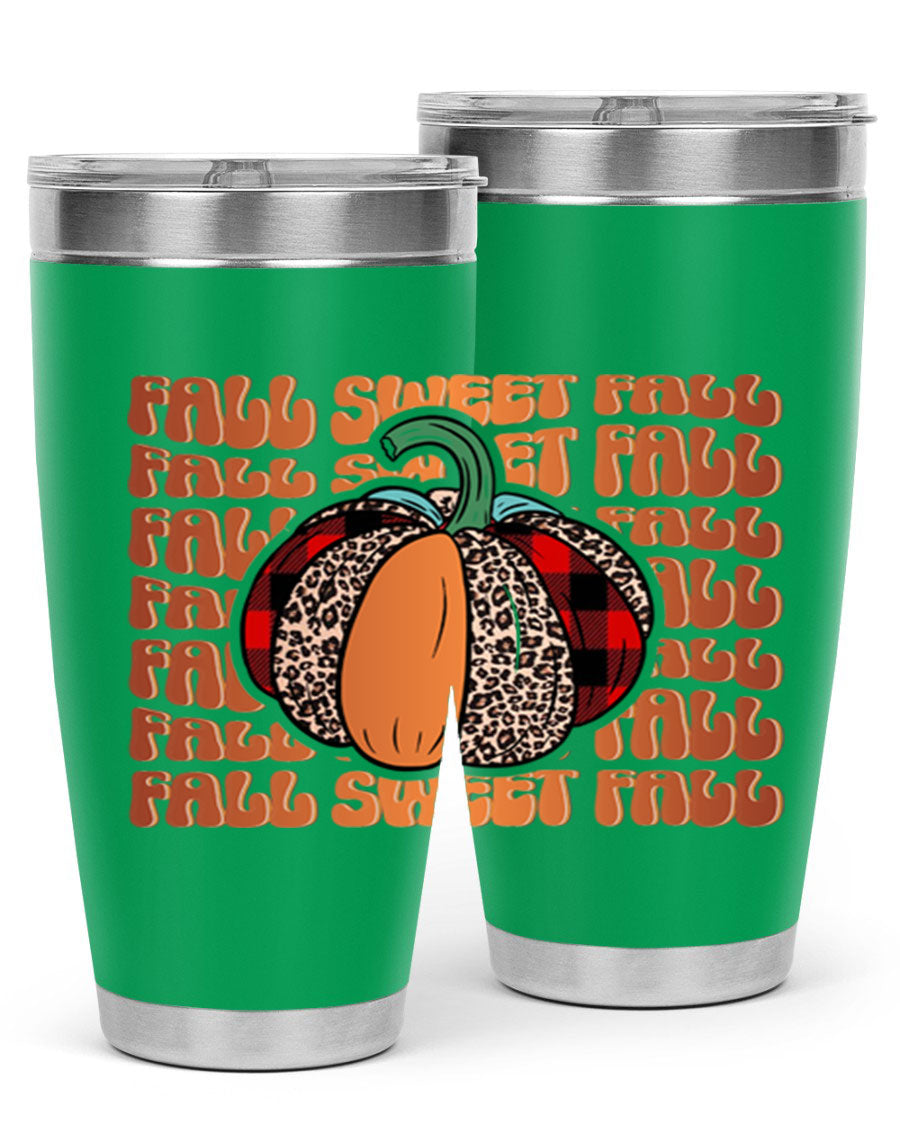Fall Sweet Fall 132# Tumbler, a stylish 20oz double wall vacuum stainless steel tumbler with a drink-thru lid, perfect for hot and cold beverages.
