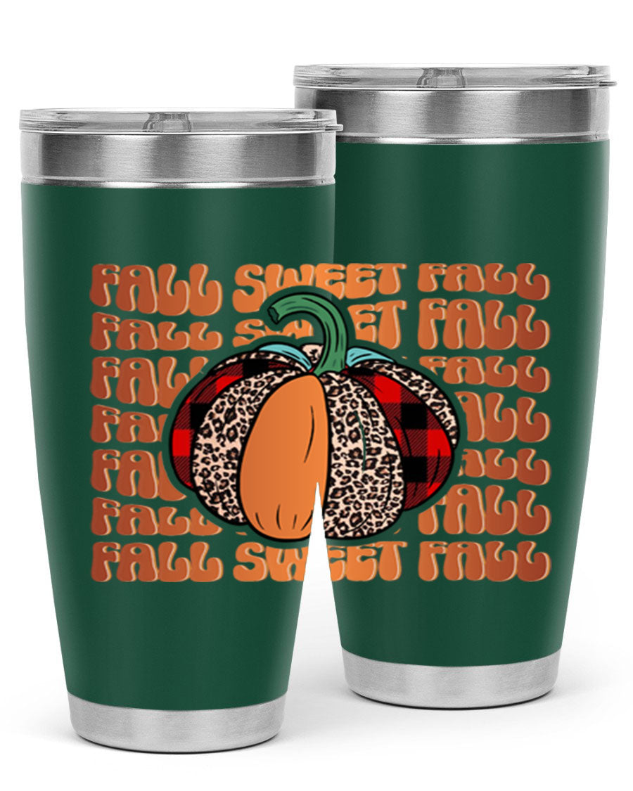 Fall Sweet Fall 132# Tumbler, a stylish 20oz double wall vacuum stainless steel tumbler with a drink-thru lid, perfect for hot and cold beverages.