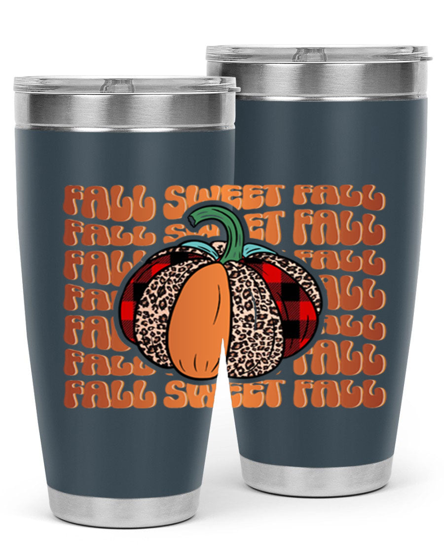 Fall Sweet Fall 132# Tumbler, a stylish 20oz double wall vacuum stainless steel tumbler with a drink-thru lid, perfect for hot and cold beverages.