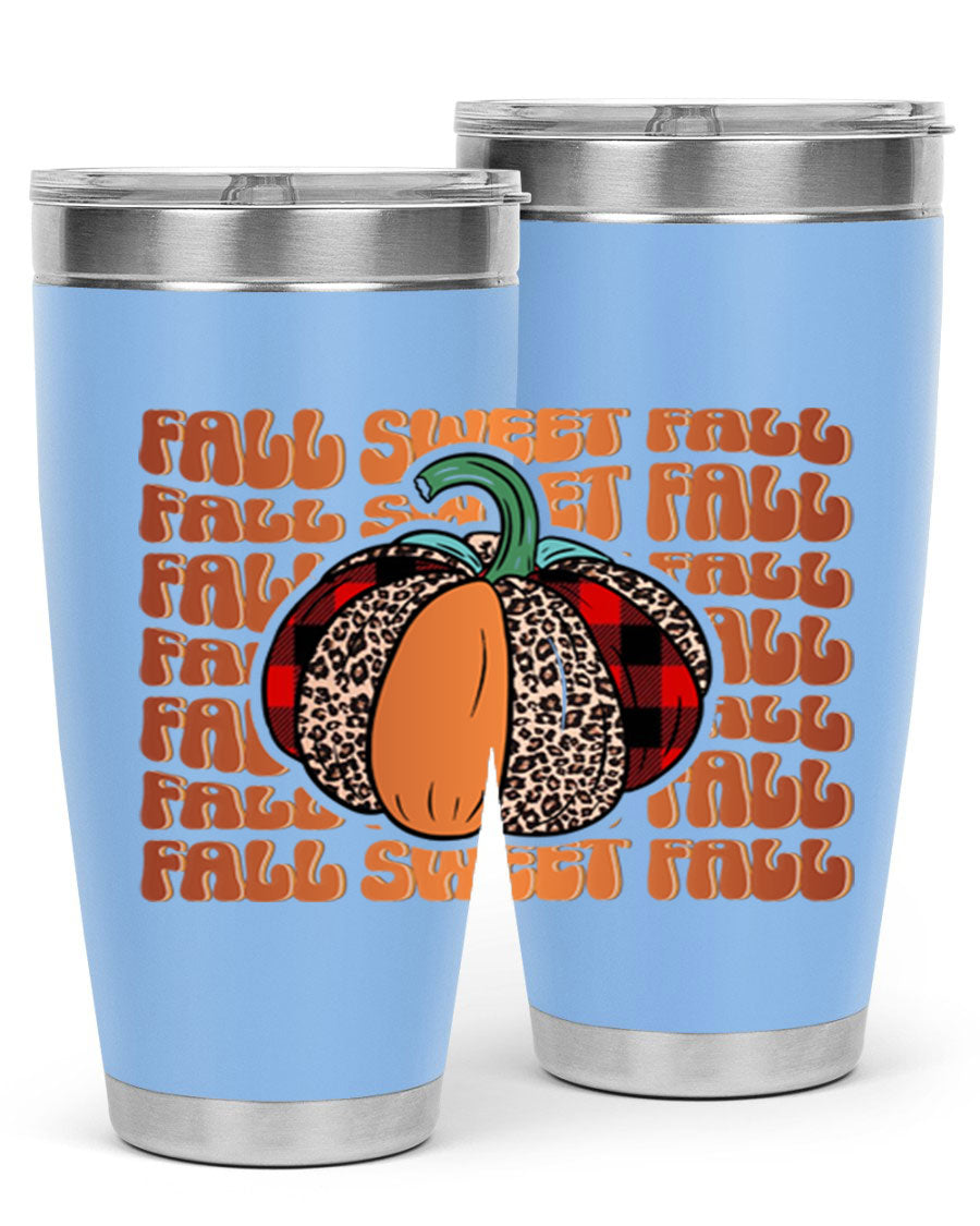 Fall Sweet Fall 132# Tumbler, a stylish 20oz double wall vacuum stainless steel tumbler with a drink-thru lid, perfect for hot and cold beverages.