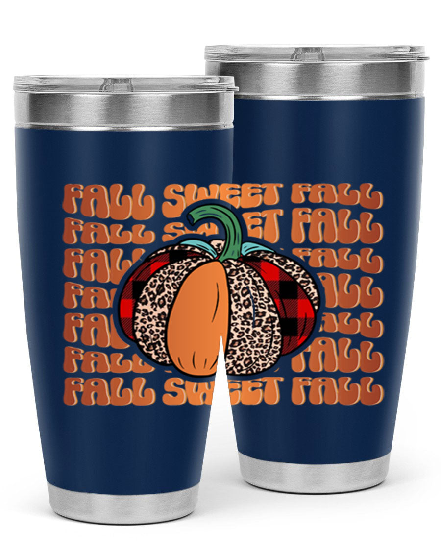 Fall Sweet Fall 132# Tumbler, a stylish 20oz double wall vacuum stainless steel tumbler with a drink-thru lid, perfect for hot and cold beverages.