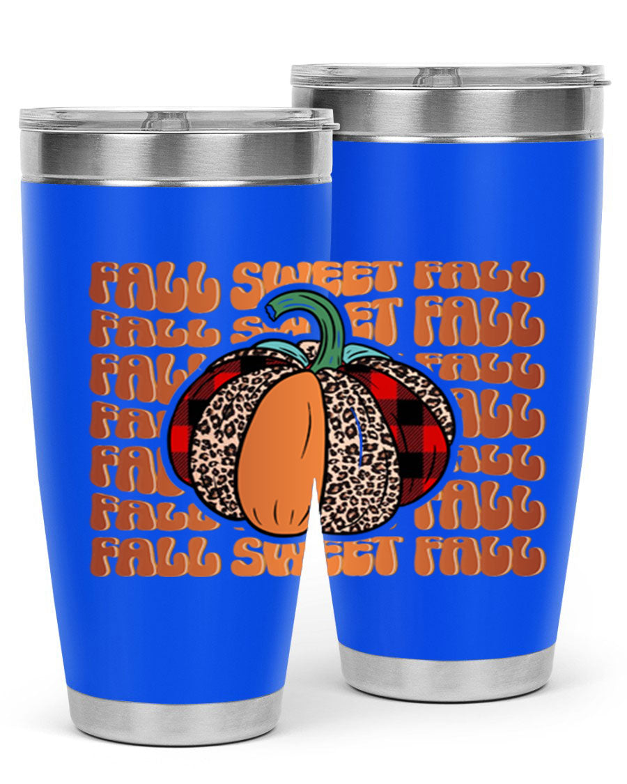 Fall Sweet Fall 132# Tumbler, a stylish 20oz double wall vacuum stainless steel tumbler with a drink-thru lid, perfect for hot and cold beverages.