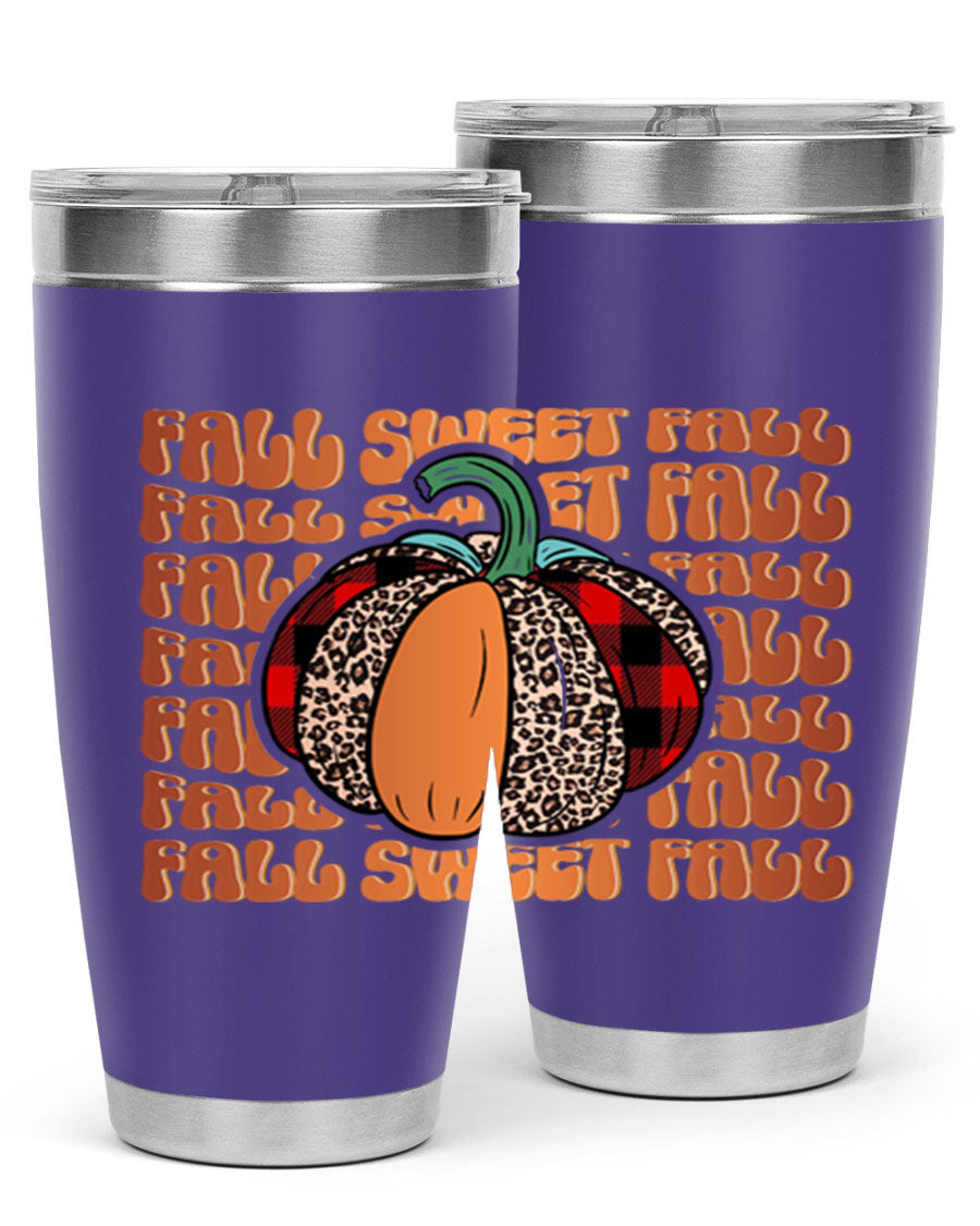 Fall Sweet Fall 132# Tumbler, a stylish 20oz double wall vacuum stainless steel tumbler with a drink-thru lid, perfect for hot and cold beverages.