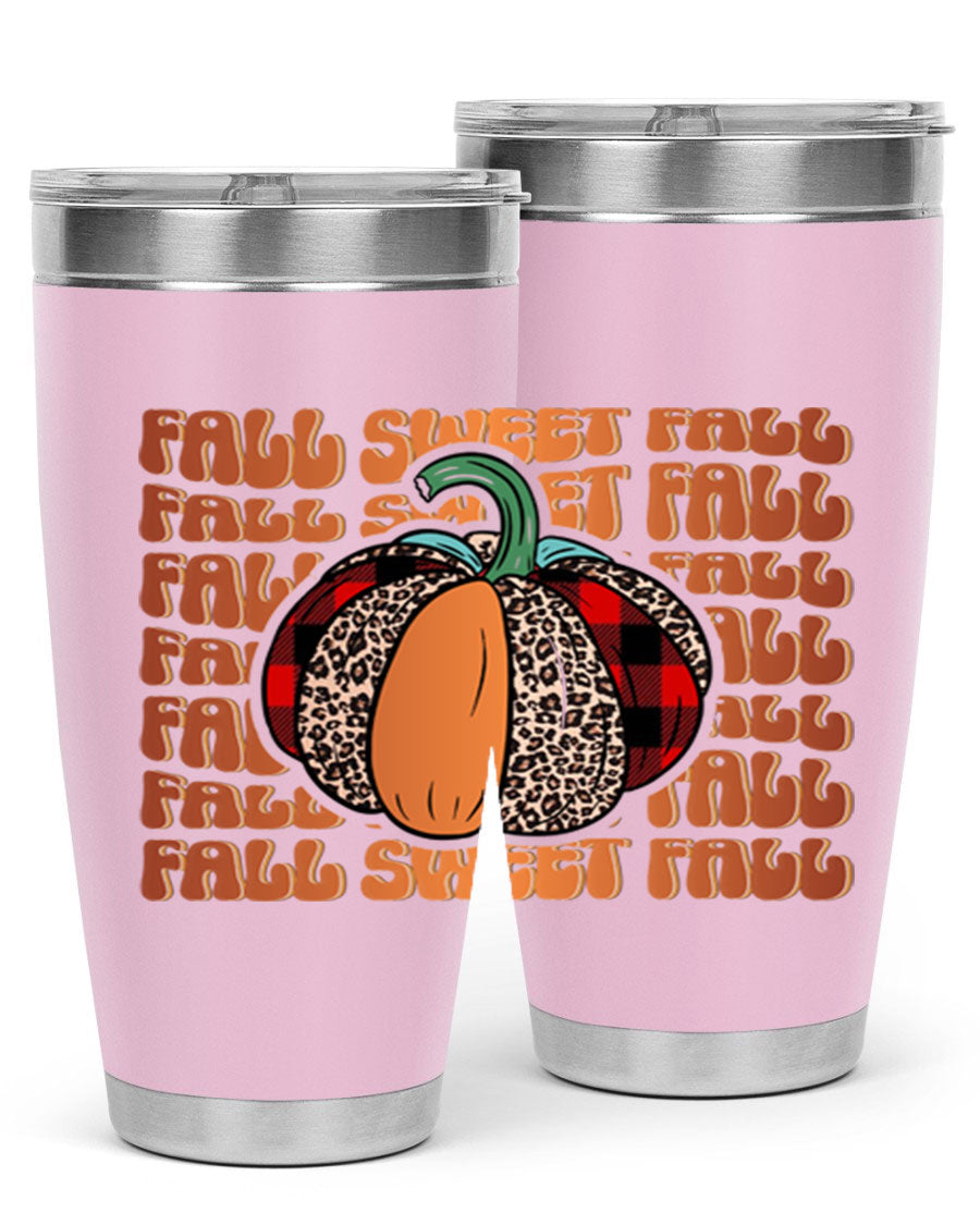 Fall Sweet Fall 132# Tumbler, a stylish 20oz double wall vacuum stainless steel tumbler with a drink-thru lid, perfect for hot and cold beverages.