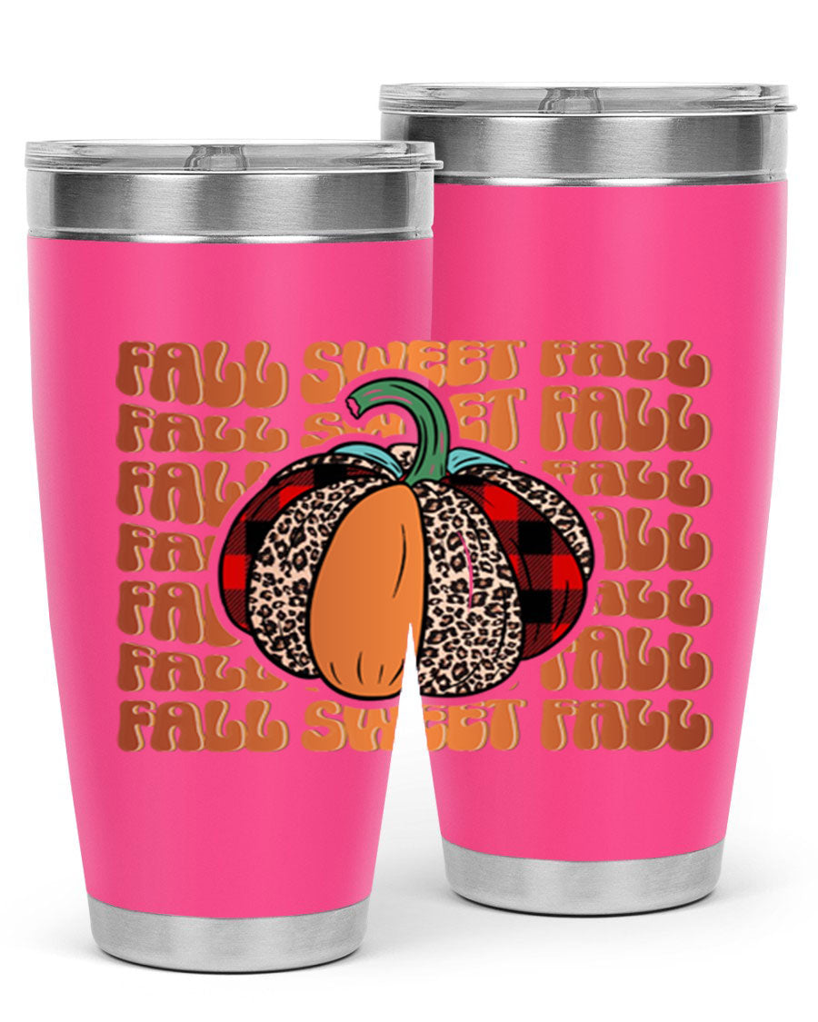 Fall Sweet Fall 132# Tumbler, a stylish 20oz double wall vacuum stainless steel tumbler with a drink-thru lid, perfect for hot and cold beverages.