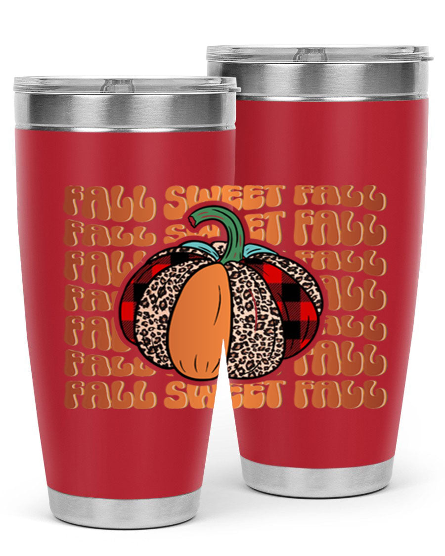 Fall Sweet Fall 132# Tumbler, a stylish 20oz double wall vacuum stainless steel tumbler with a drink-thru lid, perfect for hot and cold beverages.