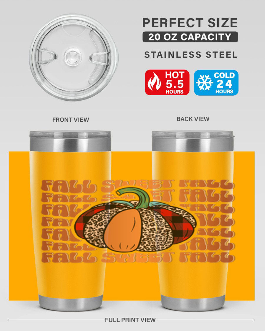 Fall Sweet Fall 132# Tumbler, a stylish 20oz double wall vacuum stainless steel tumbler with a drink-thru lid, perfect for hot and cold beverages.