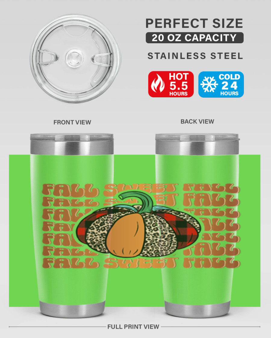 Fall Sweet Fall 132# Tumbler, a stylish 20oz double wall vacuum stainless steel tumbler with a drink-thru lid, perfect for hot and cold beverages.