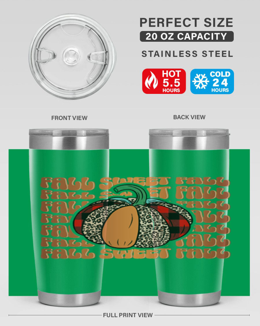 Fall Sweet Fall 132# Tumbler, a stylish 20oz double wall vacuum stainless steel tumbler with a drink-thru lid, perfect for hot and cold beverages.