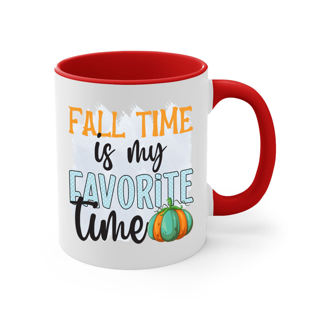 Fall Time is My Favorite Time Mug with a glossy finish, featuring a colored handle and interior, available in five colors.