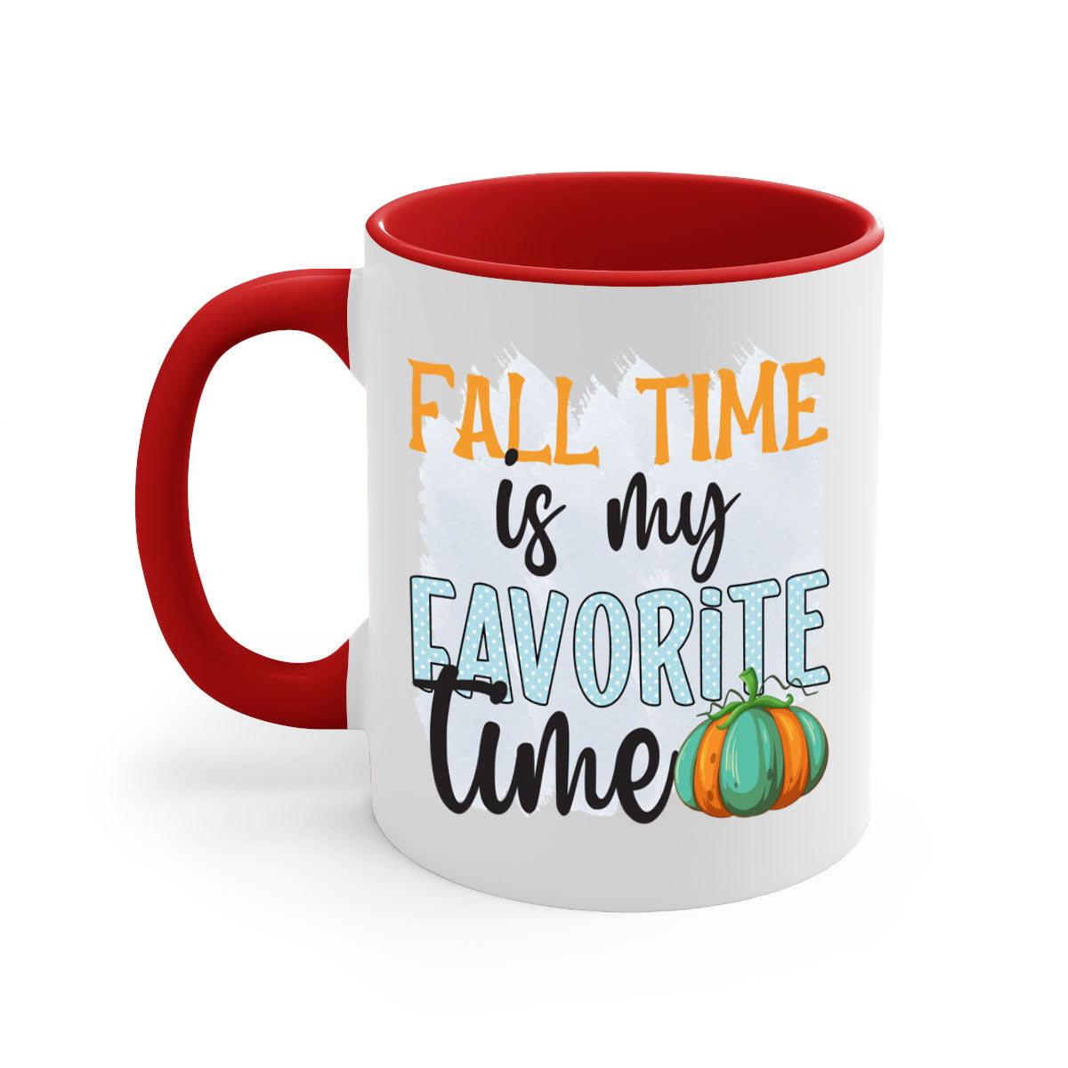 Fall Time is My Favorite Time Mug with a glossy finish, featuring a colored handle and interior, available in five colors.