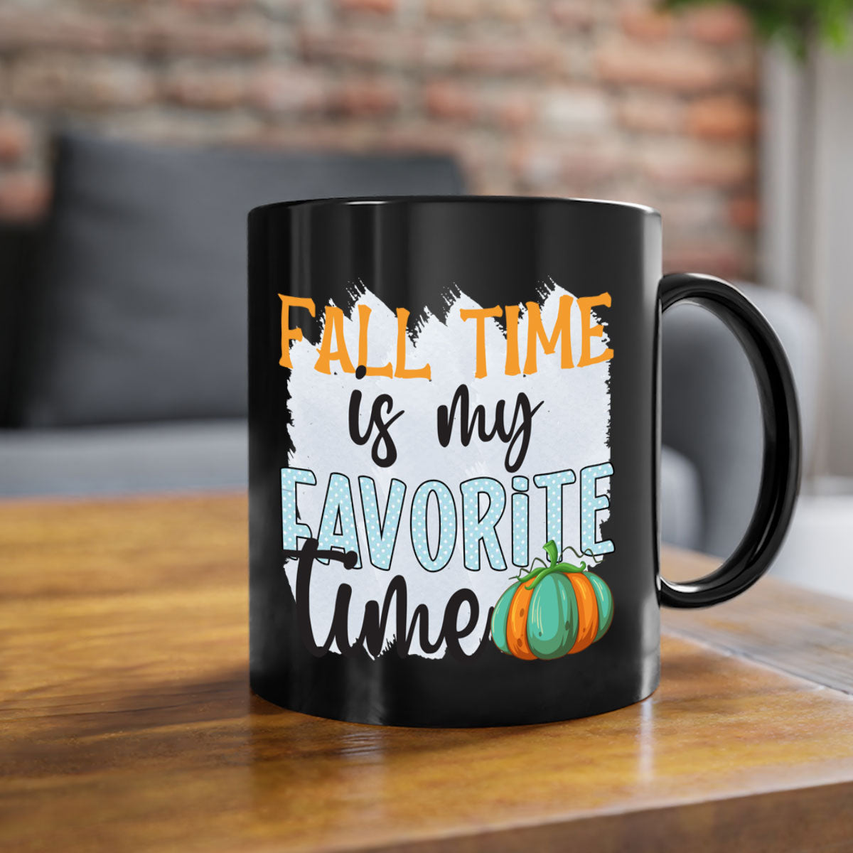 Fall Time is My Favorite Time Mug with a glossy finish, featuring a colored handle and interior, available in five colors.