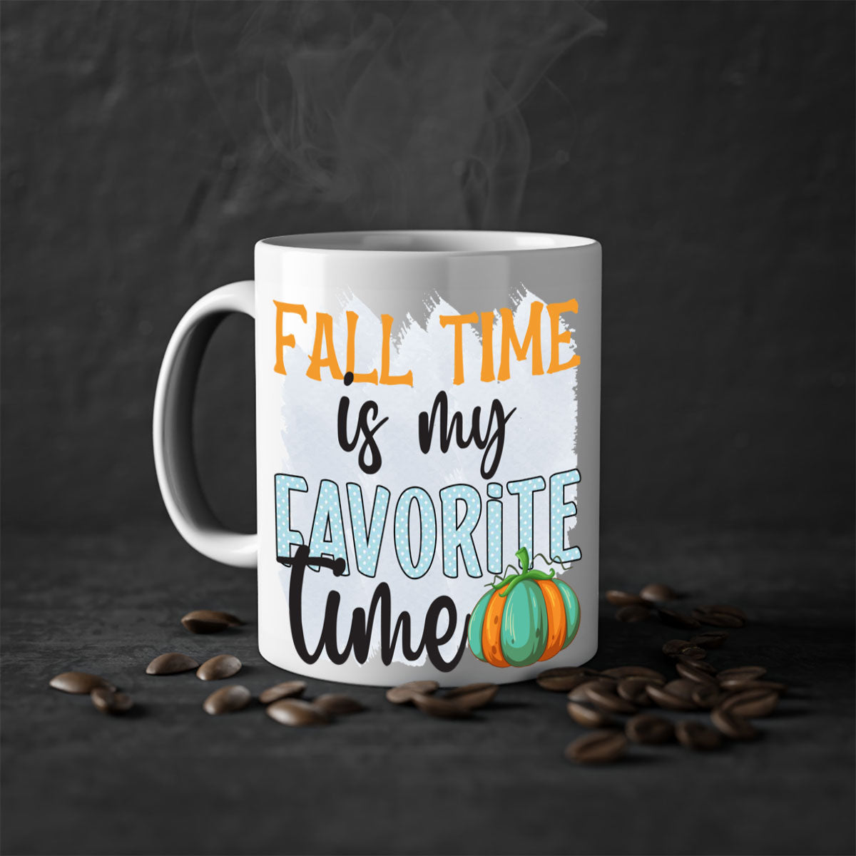 Fall Time is My Favorite Time Mug with a glossy finish, featuring a colored handle and interior, available in five colors.