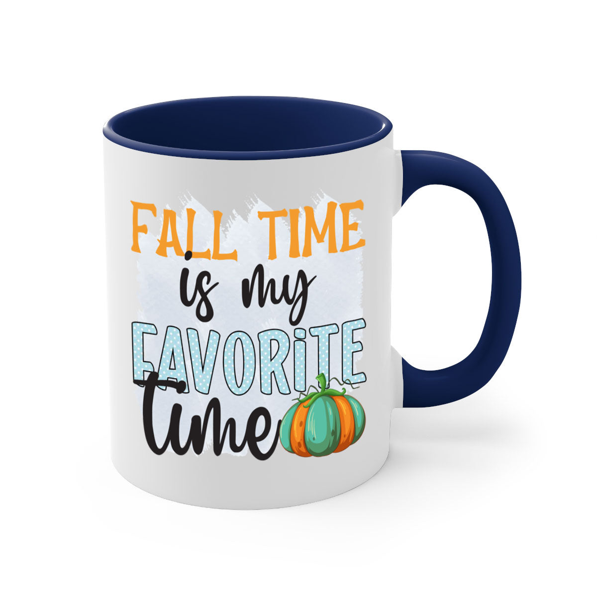 Fall Time is My Favorite Time Mug with a glossy finish, featuring a colored handle and interior, available in five colors.