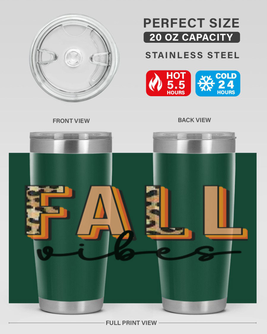 Fall Vibes 138# Tumbler in stainless steel with vibrant fall-themed design, perfect for hot and cold beverages.