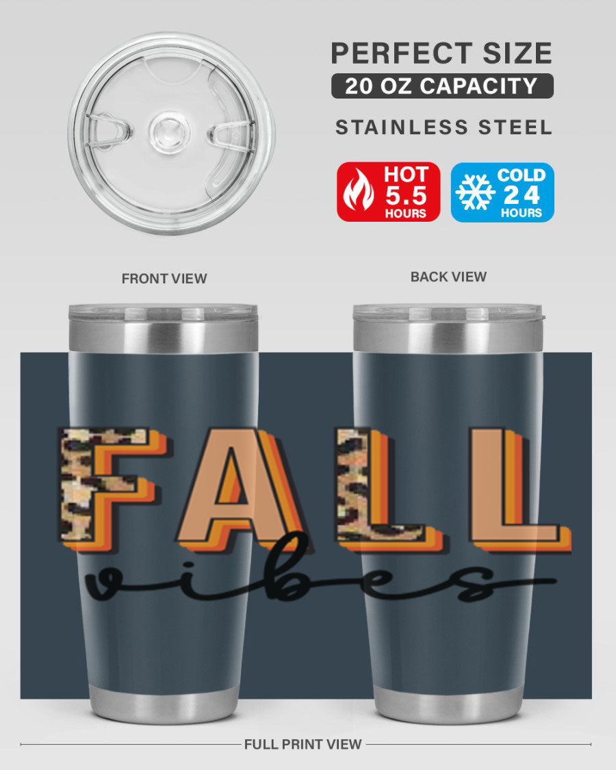 Fall Vibes 138# Tumbler in stainless steel with vibrant fall-themed design, perfect for hot and cold beverages.