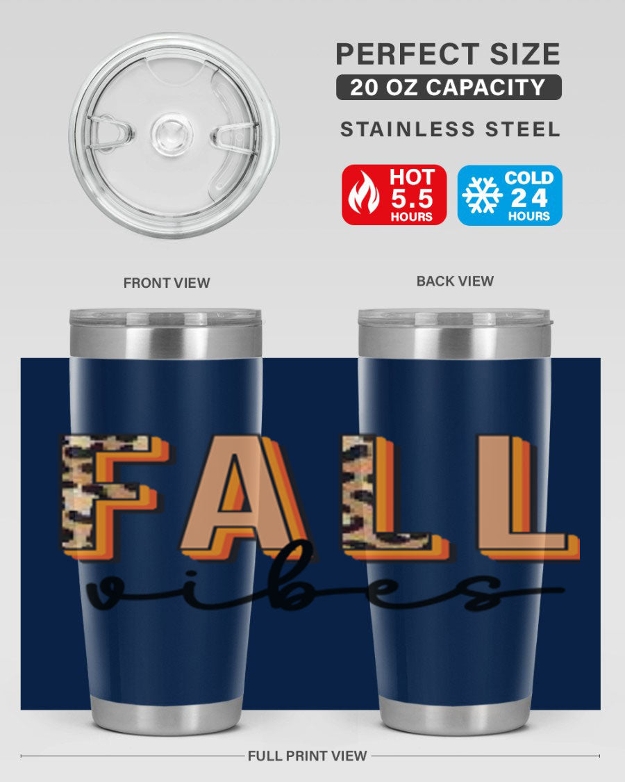 Fall Vibes 138# Tumbler in stainless steel with vibrant fall-themed design, perfect for hot and cold beverages.
