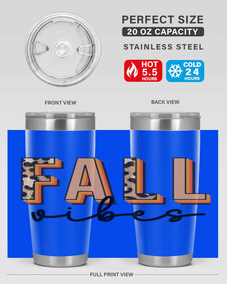 Fall Vibes 138# Tumbler in stainless steel with vibrant fall-themed design, perfect for hot and cold beverages.