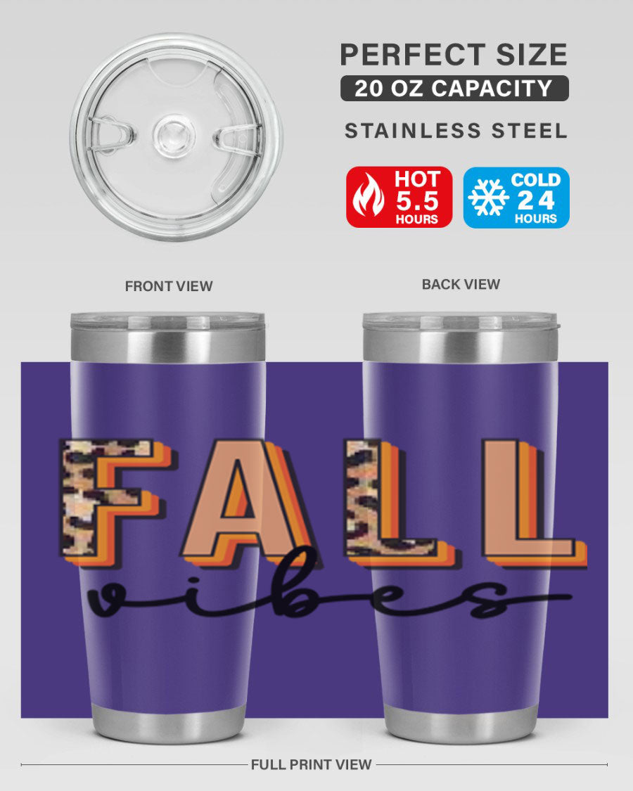 Fall Vibes 138# Tumbler in stainless steel with vibrant fall-themed design, perfect for hot and cold beverages.