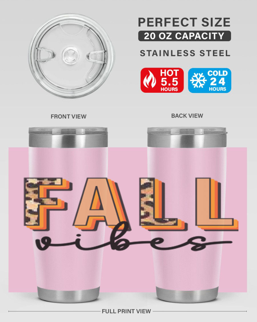 Fall Vibes 138# Tumbler in stainless steel with vibrant fall-themed design, perfect for hot and cold beverages.