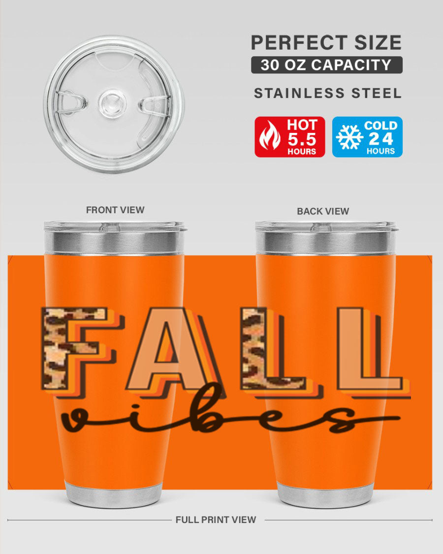Fall Vibes 138# Tumbler in stainless steel with vibrant fall-themed design, perfect for hot and cold beverages.